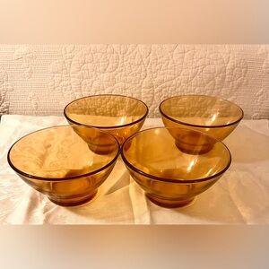 Set of 4 Vintage Vereco Amber Glass Bowls. Made in France in the 1950s